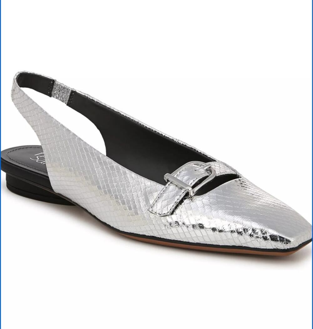 Franco Sarto Carana Silver Snakeskin Slingback Flats Mary Jane 7M NWOB